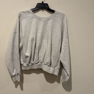 EUC Pleated Sweatshirt Keyhole Back Heather Grey Women S/M Long Sleeve